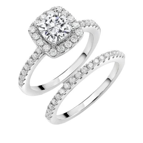 1.62CT Diamond 2 PC Engagement Ring Wedding Band Bridal Set Gift Moissanite 925 - Picture 2 of 8